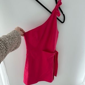 Hot pink one shoulder mini dress